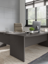 72" Modern L-Shaped Bow-Front Office Desk in Charcoal Maple