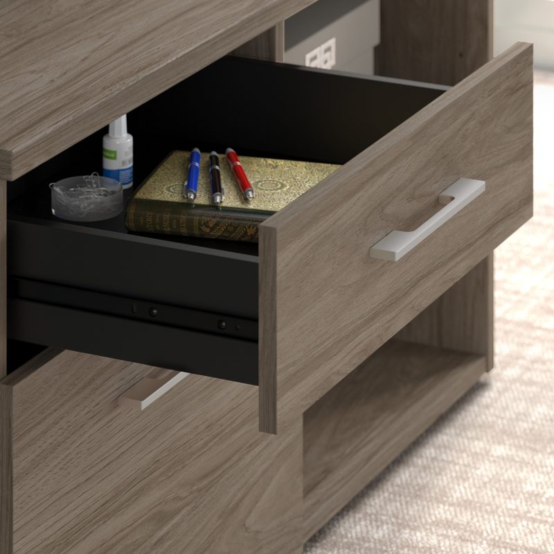 72" L-Shaped Modern Executive Desk with Drawers in Modern Hickory - Image 4