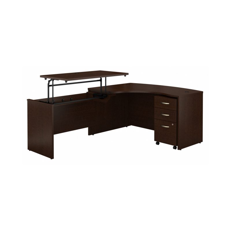 60" x 85" Mocha Cherry L-shaped Desk with Sit/Stand Return & Mobile File - Image 2