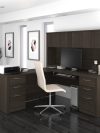 71" Dark Chocolate L-Shaped Double Pedestal Desk with Hutch
