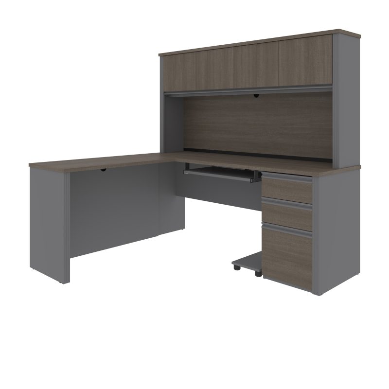 L-shaped Desk with Hutch in Modern Bark Gray and Slate - Image 3