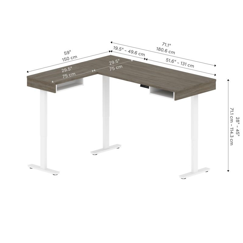 71" Adjustable Walnut Gray and White L-Shaped Standing Desk - Image 5