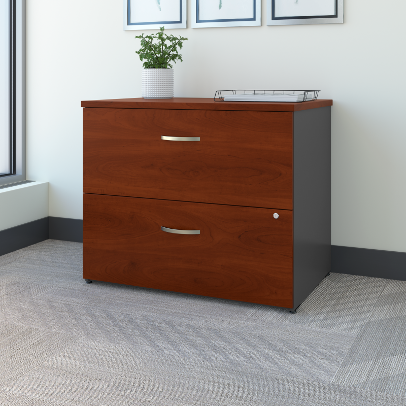 60" Left-Handed L-shaped Desk with Mobile Pedestal in Cherry/Graphite - Image 7