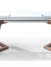 Modern Extending Glass Conference Table w/ Angled Walnut Legs (63" W to 95" W)