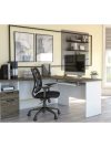 White & Walnut Gray Modern L-shaped Desk