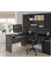 Bark Gray & Black Modern L-shaped Desk with Hutch