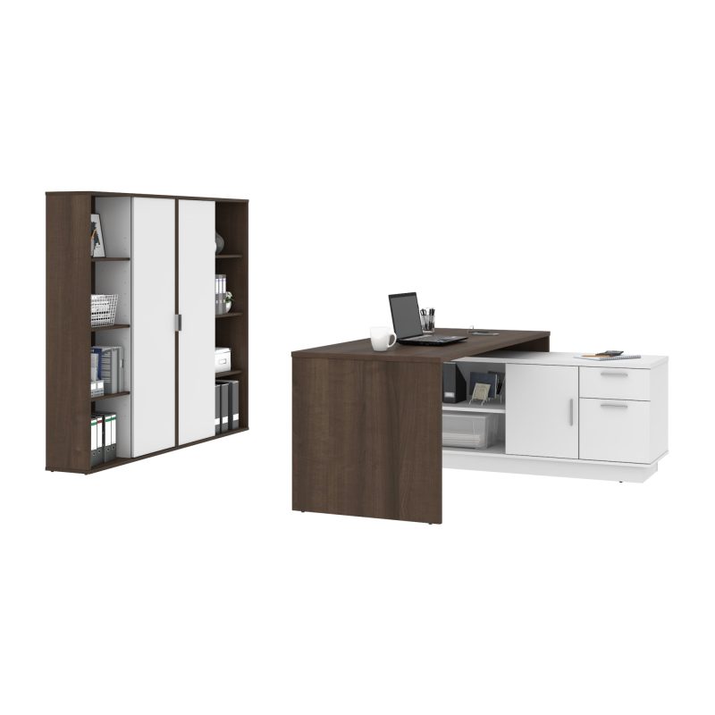 72" L-Shaped Executive Desk with Storage Cabinets in Antigua & White - Image 2