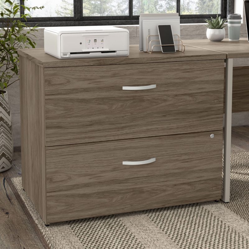 Modern Hickory 72" x 72" L-shaped Desk with Mobile Pedestal - Image 10
