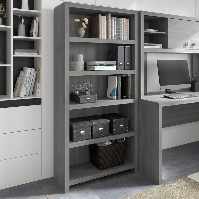 72" Modern L-Shaped Bow-Front Office Desk in Modern Gray - Image 6