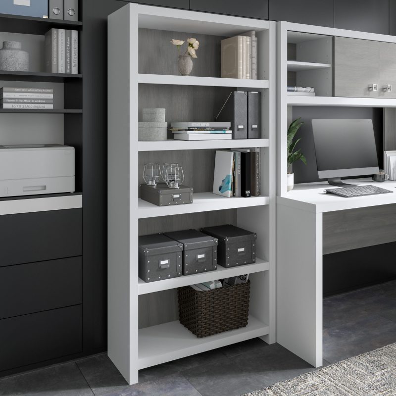 72?? Modern L-Shaped Bow-Front Office Desk in Pure White & Modern Gray - Image 6