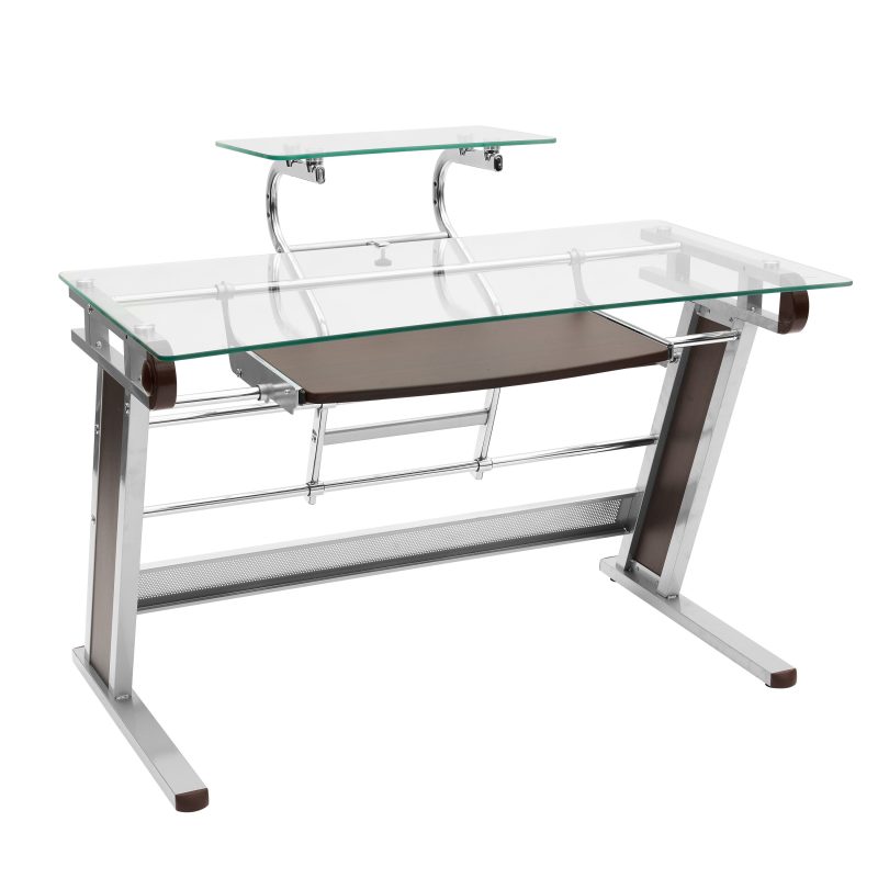 43" Cantilevered Glass-top Desk with Silver/Walnut Frame - Image 3