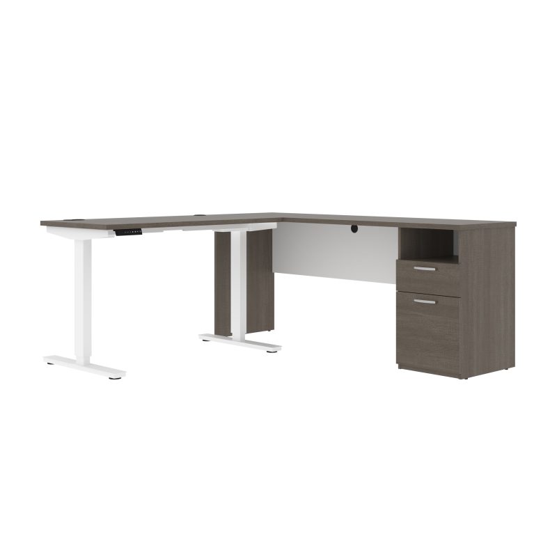 71" Adjustable L-Desk with Filing Area in Bark Gray & White - Image 3