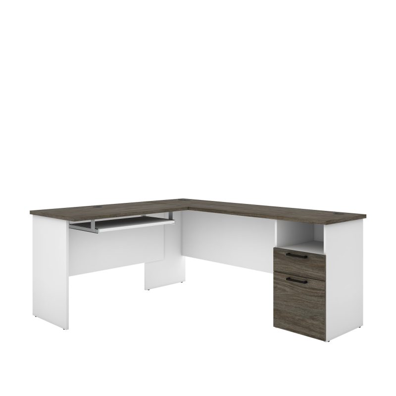 White & Walnut Gray Modern L-shaped Desk - Image 3