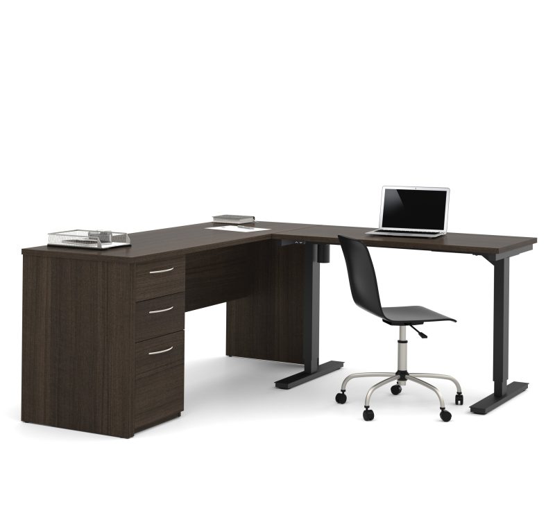 71" Dark Chocolate Single Pedestal Desk with Standing Desk Section - Image 2