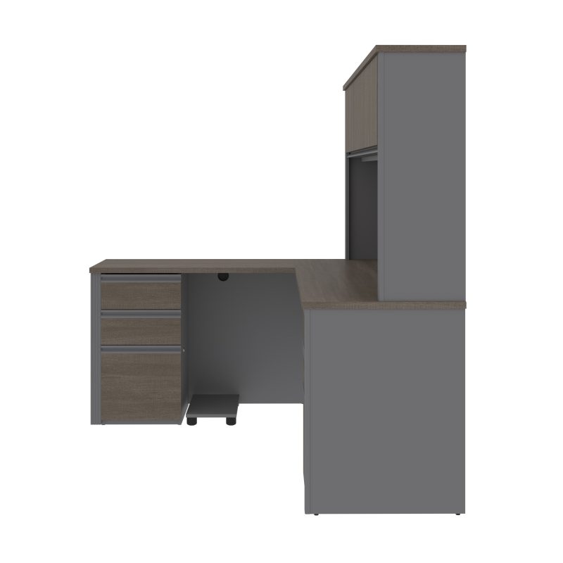 Premium L-shaped Double Pedestal Desk with Hutch in Bark Gray and Slate - Image 5
