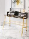 47" Glass and Gold Desk with Raised Shelf