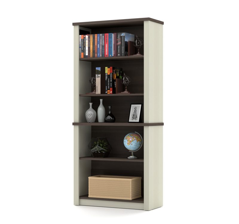 L-shaped Desk with Hutch in Modern White Chocolate & Antigua - Image 5