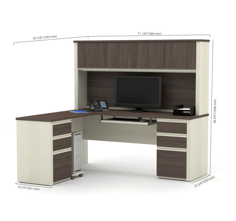 Premium L-shaped Desk with Hutch in White Chocolate & Antigua - Image 4