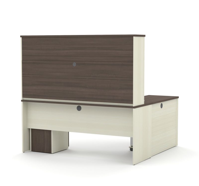 Premium L-shaped Desk with Hutch in White Chocolate & Antigua - Image 3