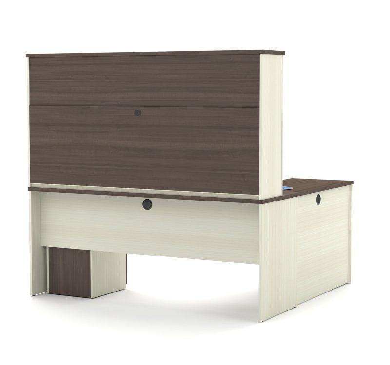 L-shaped Desk with Hutch in Modern White Chocolate & Antigua - Image 3