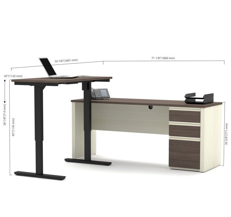 White & Antigua Single Ped Desk & 48" Height-Adjustable Side - Image 4
