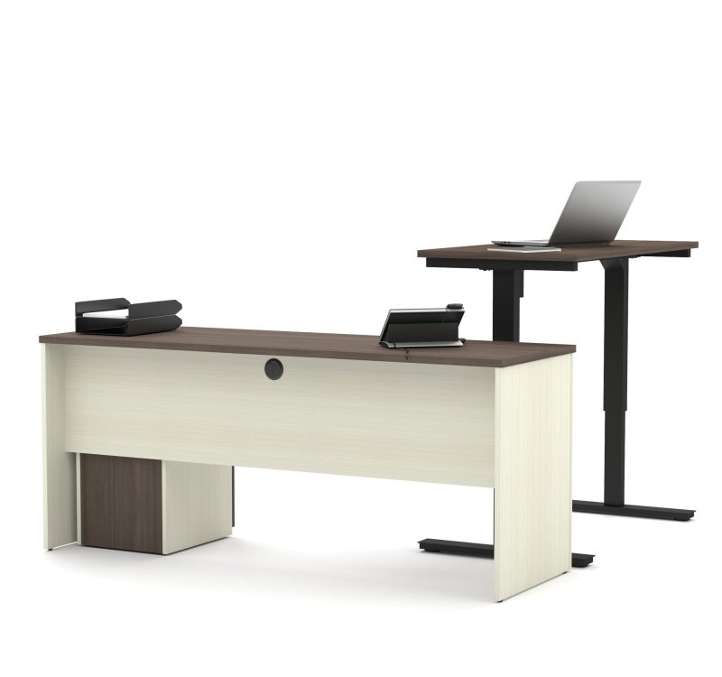 White & Antigua Single Ped Desk & 48" Height-Adjustable Side - Image 3