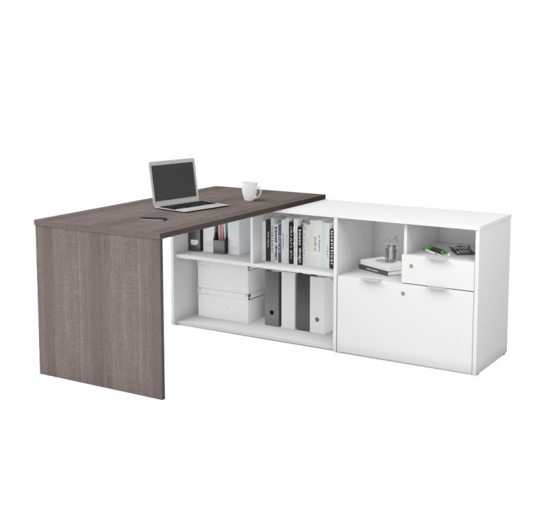 71" L-Shaped Bark Gray and White Office Desk with Storage - Image 2
