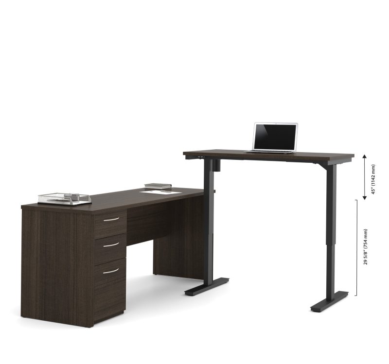 71" Dark Chocolate Single Pedestal Desk with Standing Desk Section - Image 3