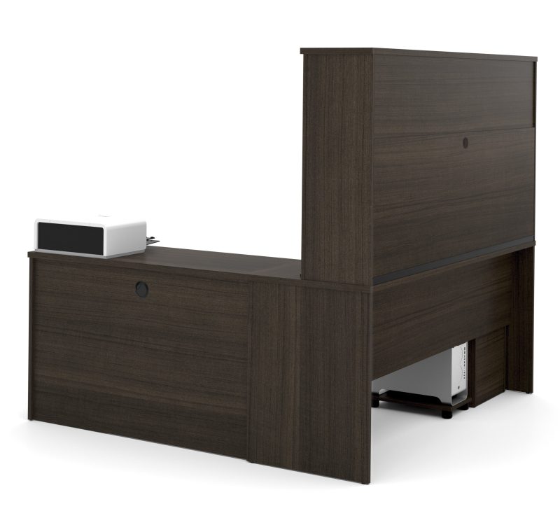 71" Dark Chocolate L-Shaped Double Pedestal Desk with Hutch - Image 3