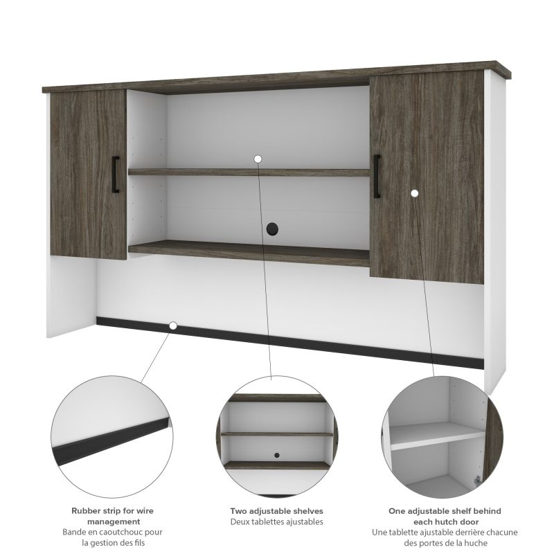 White & Walnut Gray Modern L-shaped Desk with Hutch - Image 7