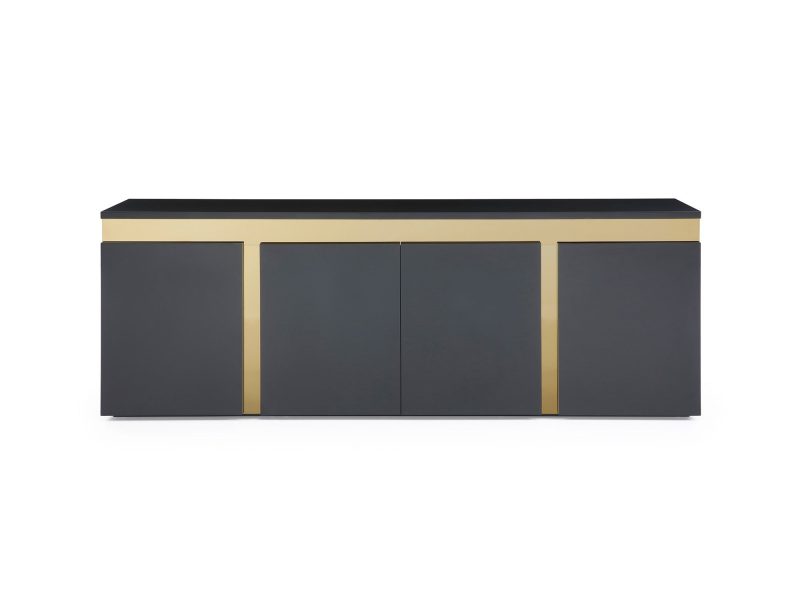 87" Glass Desk or Conference Table with Black Lacquer & Gold Stainless Base - Image 6
