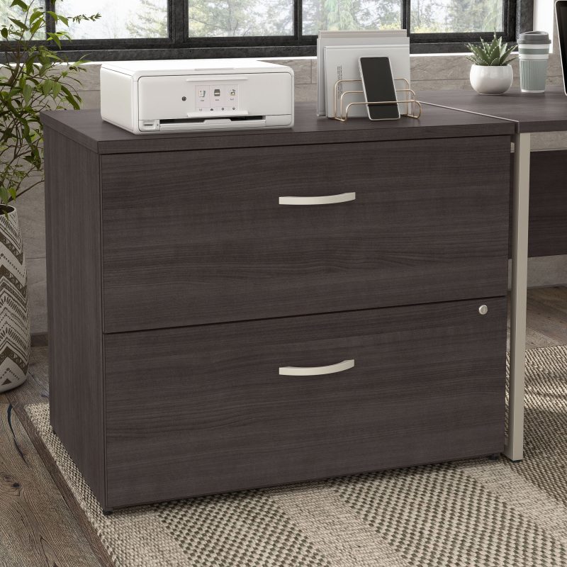 60" x 72" Modern L-shaped Office Desk with Mobile File in Storm Gray - Image 7