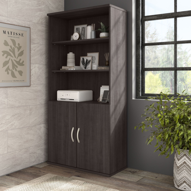 60" x 72" Modern L-shaped Office Desk with Mobile File in Storm Gray - Image 6