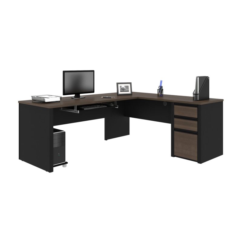 71" x 83" L-Shaped Desk with 3 Drawers in Antigua and Black - Image 2