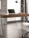 Glass-sided Office Desk with Walnut Top and Inset Drawers