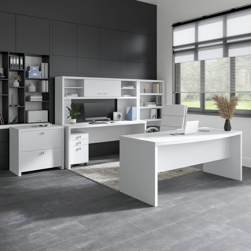 60" L-Shaped Modern Office Desk in Pure White - Image 3