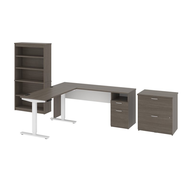 72" L-Shaped Adjustable 3-Piece Desk Set in Bark Gray and White - Image 3
