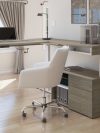 72" L-Shaped Adjustable Ergonomic Desk with Small Credenza in Walnut Gray