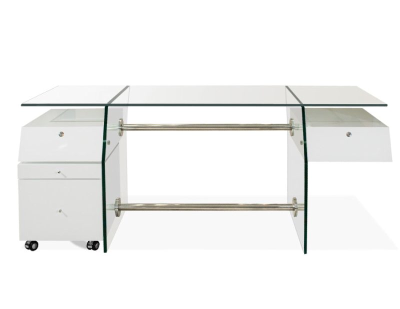 Premium 69" White Lacquer Modern Glass Executive Desk - Image 2