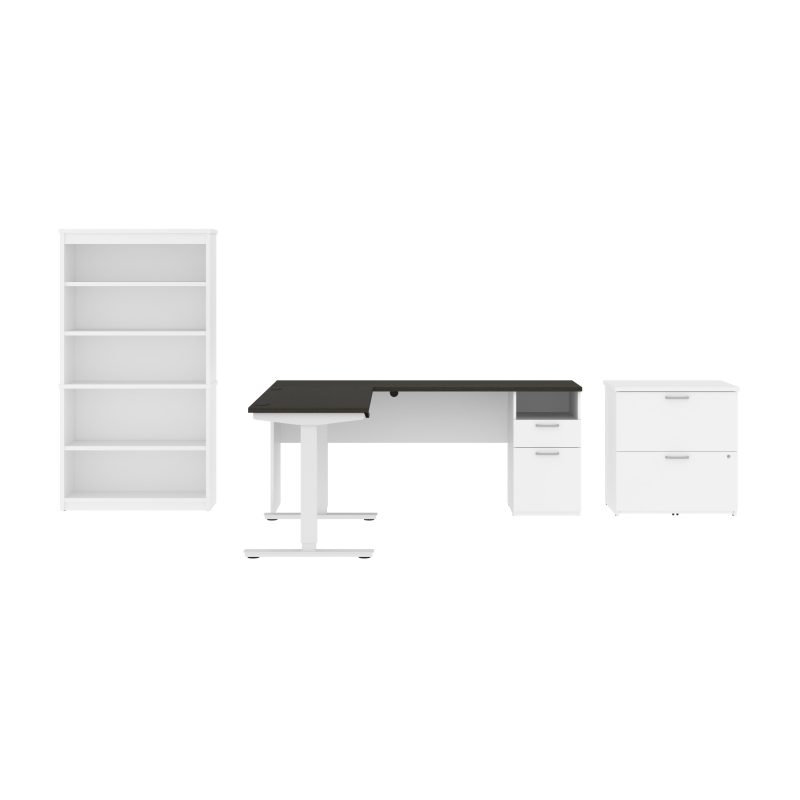 72" L-Shaped Adjustable 3-Piece Desk Set in Slate and White - Image 3