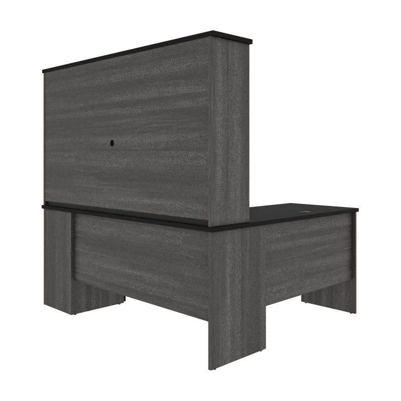 Bark Gray & Black Modern L-shaped Desk with Hutch - Image 4