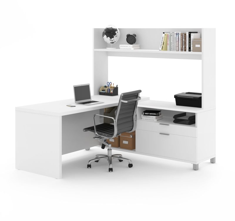 White 71" x 71" L-Shaped Office Desk with Hutch - Image 2