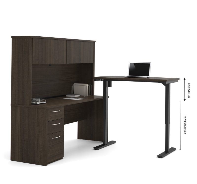 71" Dark Chocolate Desk with Hutch & Standing Desk Section - Image 3