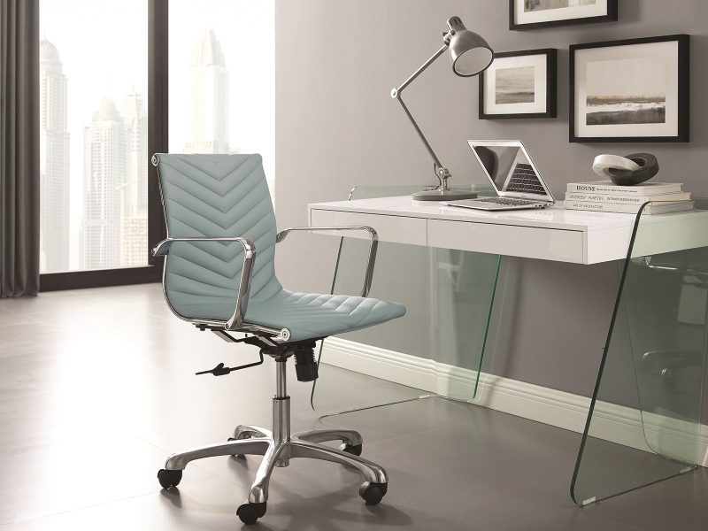 Glass-sided Office Desk with White Top and Inset Drawers - Image 2